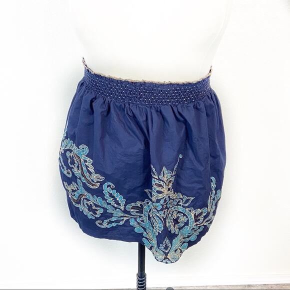 Anthropologie Apron Blue Embroidered Boho One Size Cotton Charming